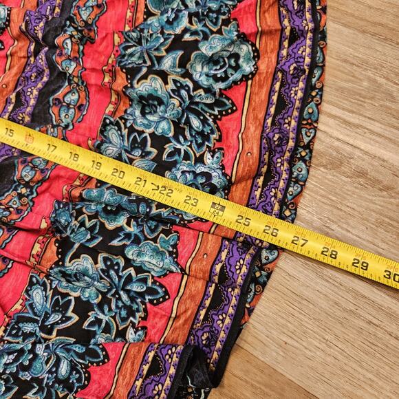 Vtg Patterned Midi Skirt Women M Multicolor Floral Wearable Art Boho 90s Teacher - Picture 9 of 10